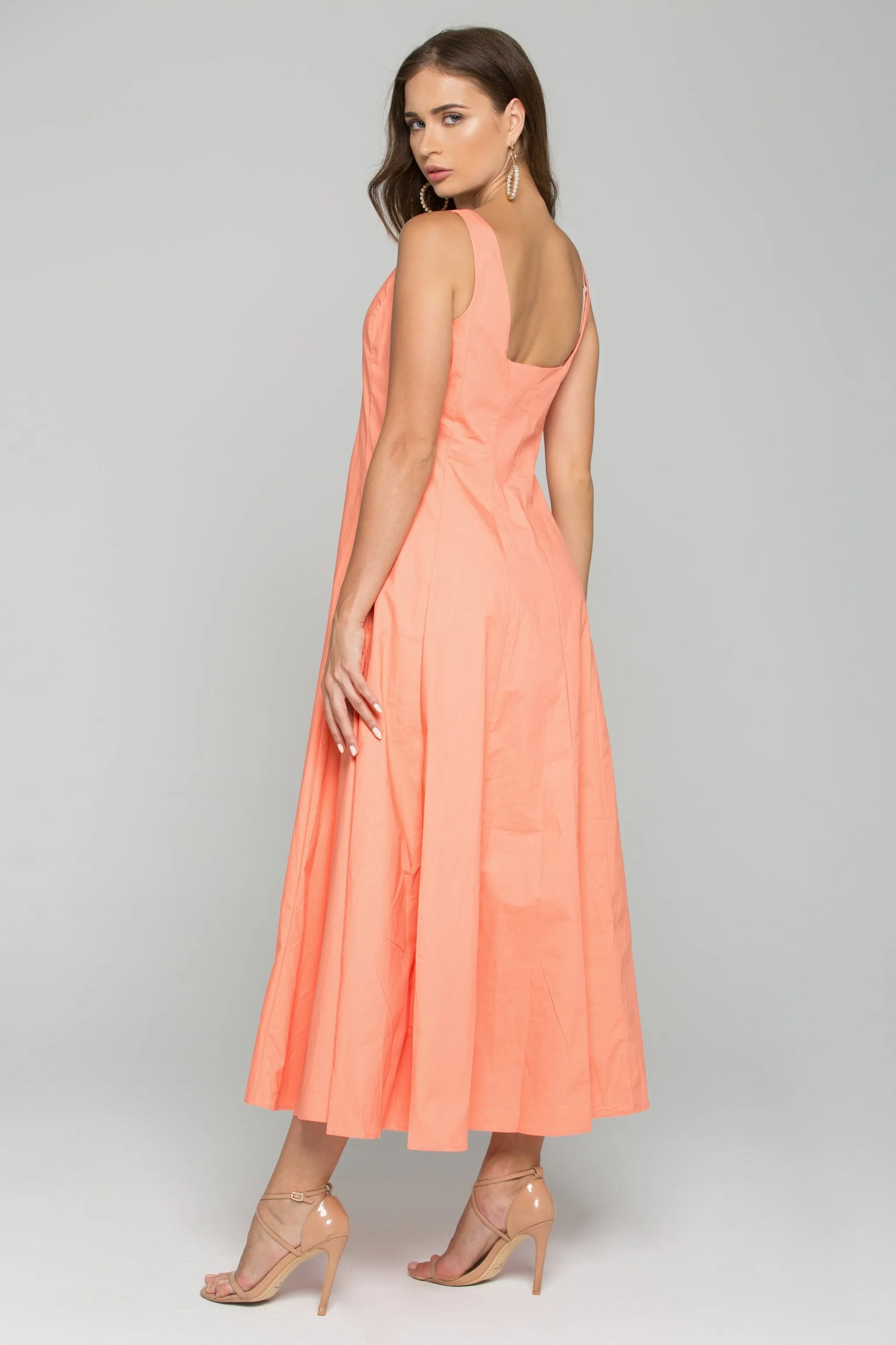 Peach Cotton Square Neckline A-Line Maxi Dress