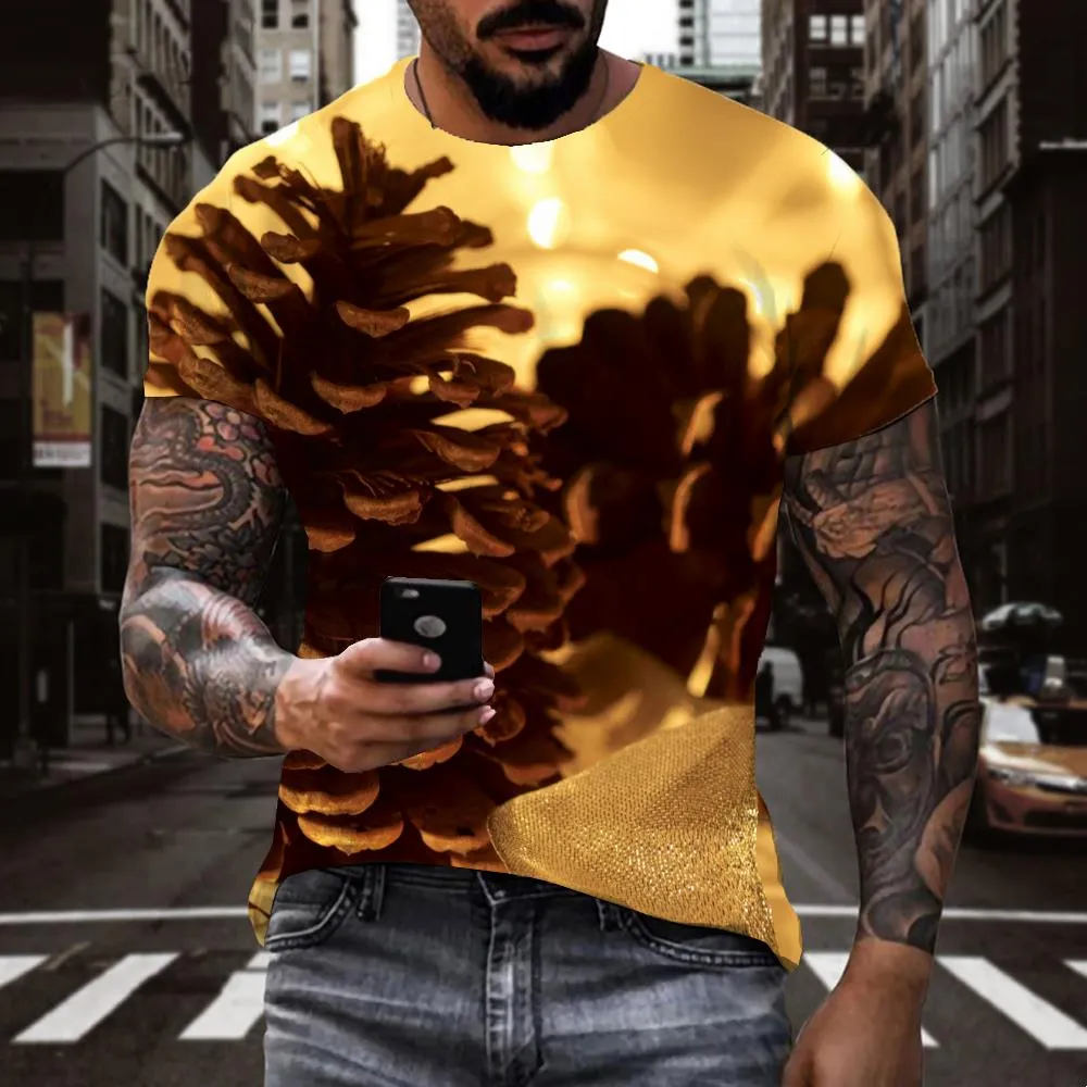 Pine cones and lanterns shirt Hip hop tshirt 3D festival Christmas Casual art costume men