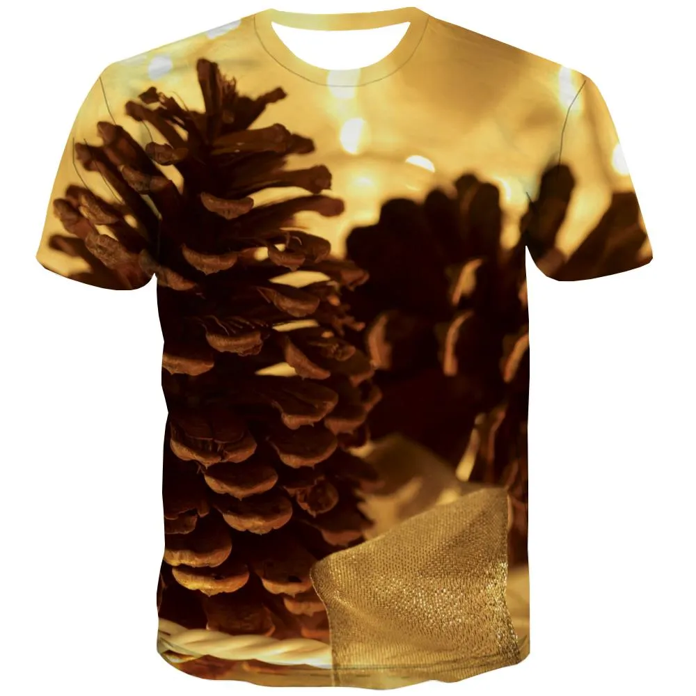 Pine cones and lanterns shirt Hip hop tshirt 3D festival Christmas Casual art costume men