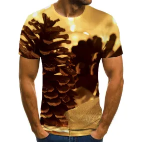 Pine cones and lanterns shirt Hip hop tshirt 3D festival Christmas Casual art costume men