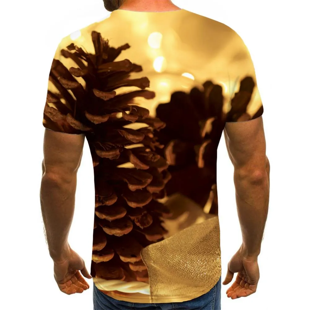 Pine cones and lanterns shirt Hip hop tshirt 3D festival Christmas Casual art costume men