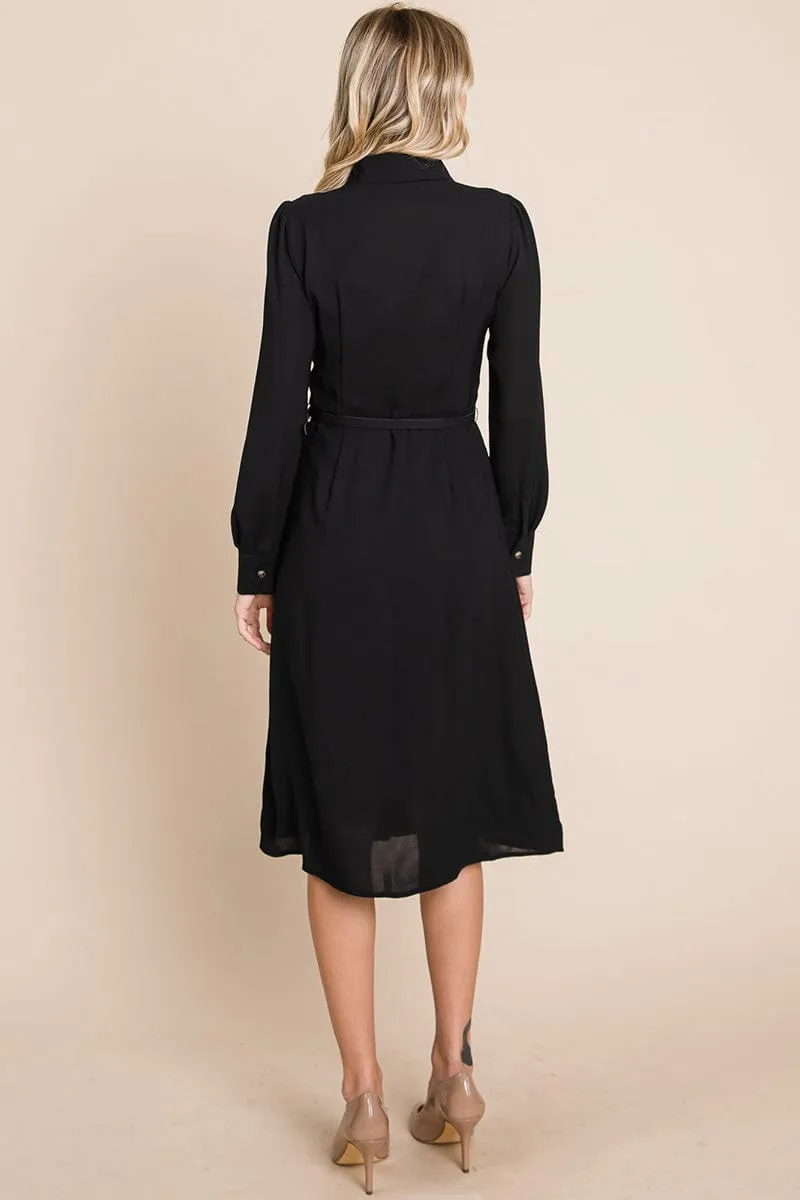 Pintucked Front Button Down Shirtdress with Belt