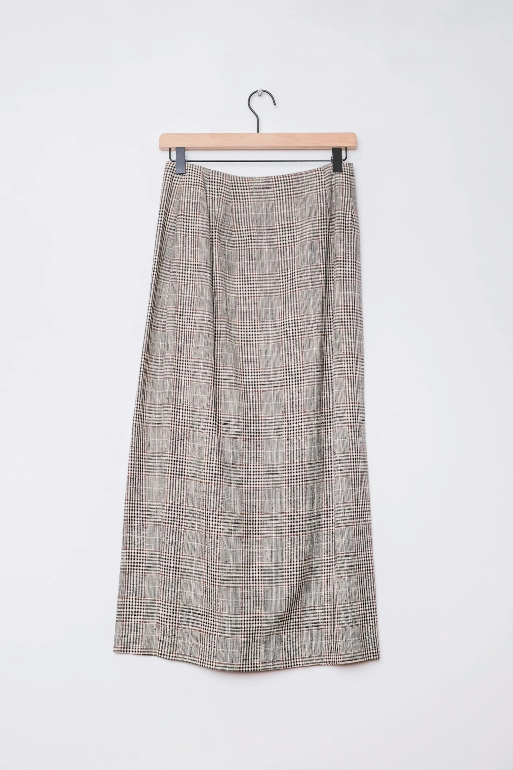 Plaid Brown Linen Blend Midi Skirt US 8, 80's Karen Kane