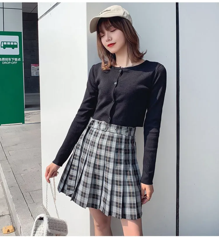 Plaid Pleated Mini Skirts Harajuku Grunge Gothic Streetwear High Waist Retro Dress