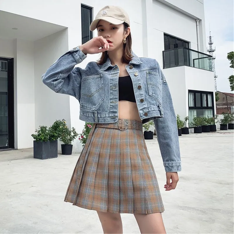 Plaid Pleated Mini Skirts Harajuku Grunge Gothic Streetwear High Waist Retro Dress