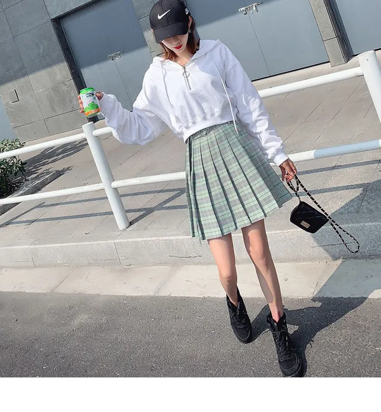 Plaid Pleated Mini Skirts Harajuku Grunge Gothic Streetwear High Waist Retro Dress