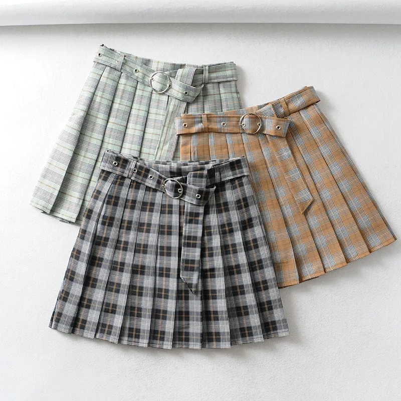 Plaid Pleated Mini Skirts Harajuku Grunge Gothic Streetwear High Waist Retro Dress