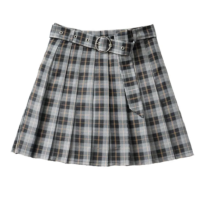 Plaid Pleated Mini Skirts Harajuku Grunge Gothic Streetwear High Waist Retro Dress