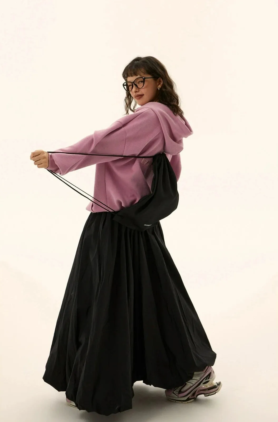 Pleated Maxi Balloon Skirt with Elastic Waistband