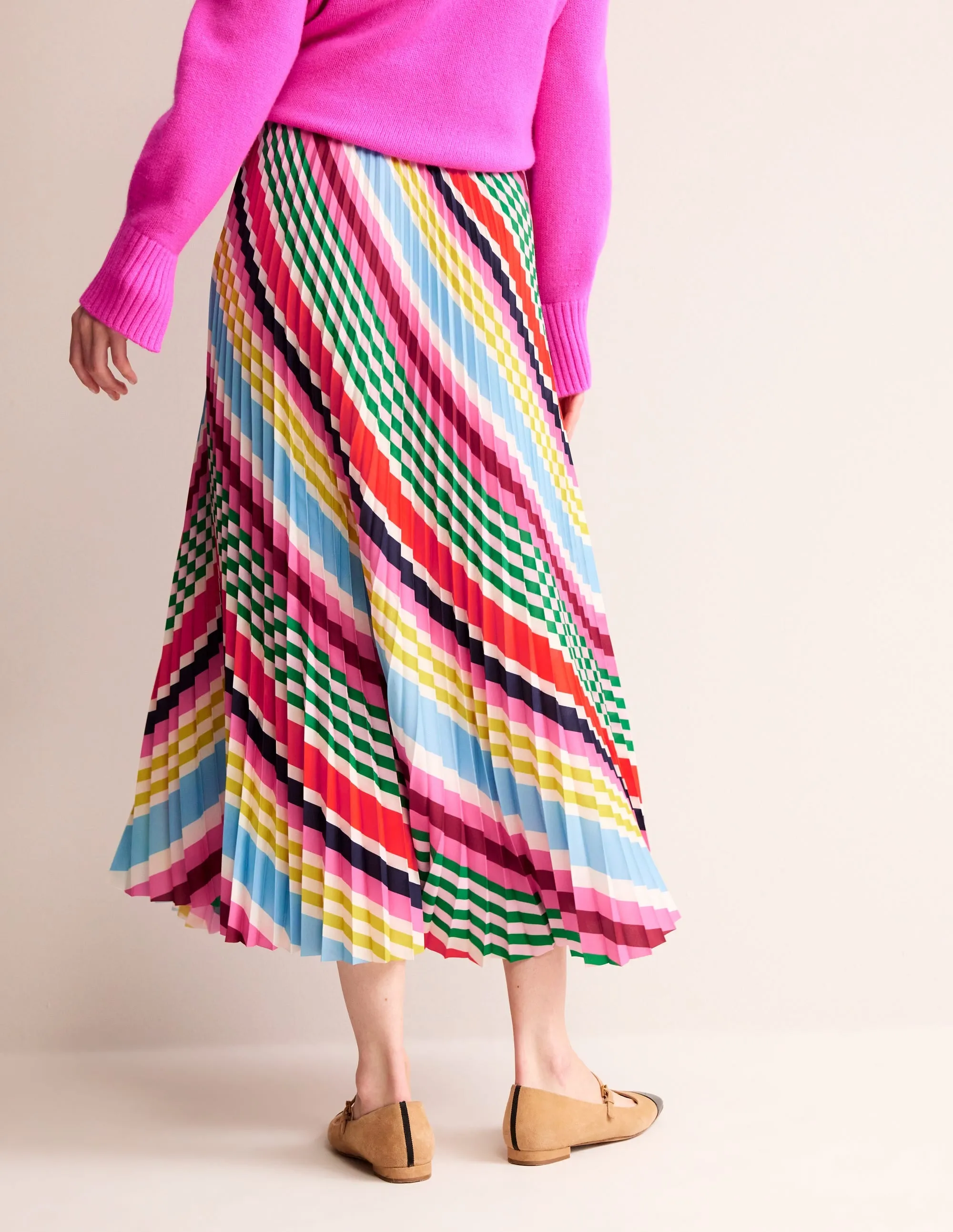 Pleated Midi Skirt-Varigated Multistripe