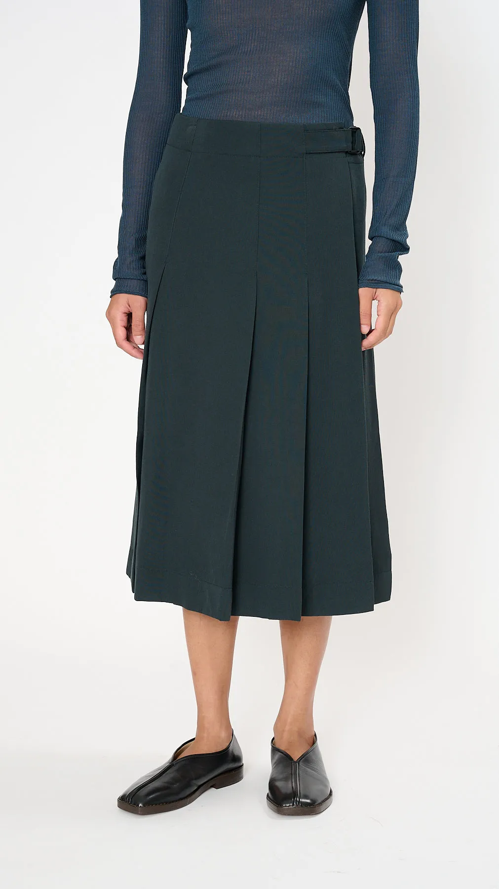 Pleated Wrap Skirt in Caviar