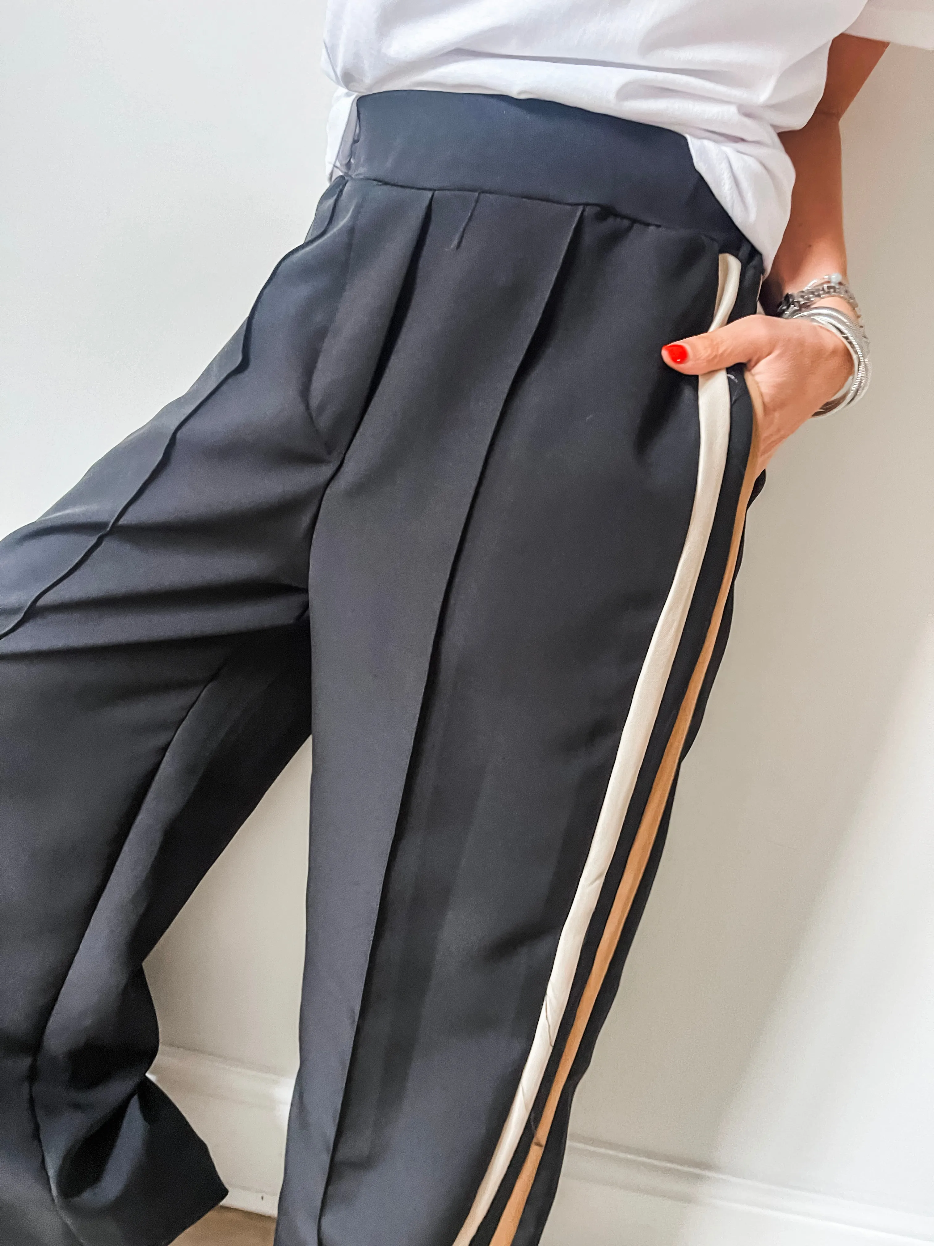 Plus Size Stripe Detail Trousers