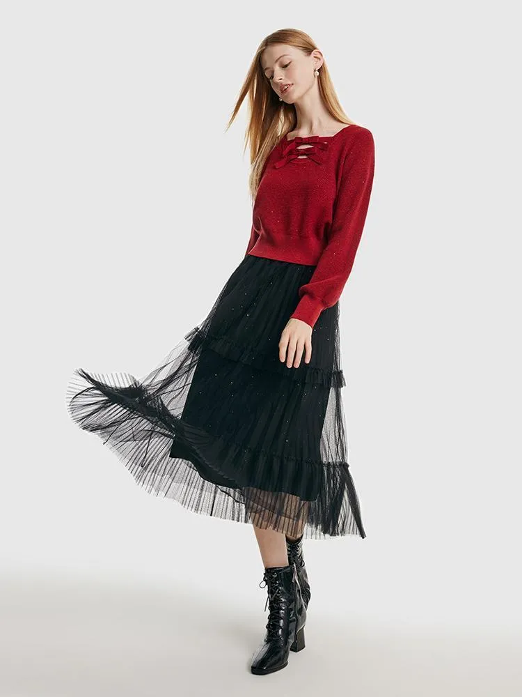 Pressed Pleated Mesh Skirt