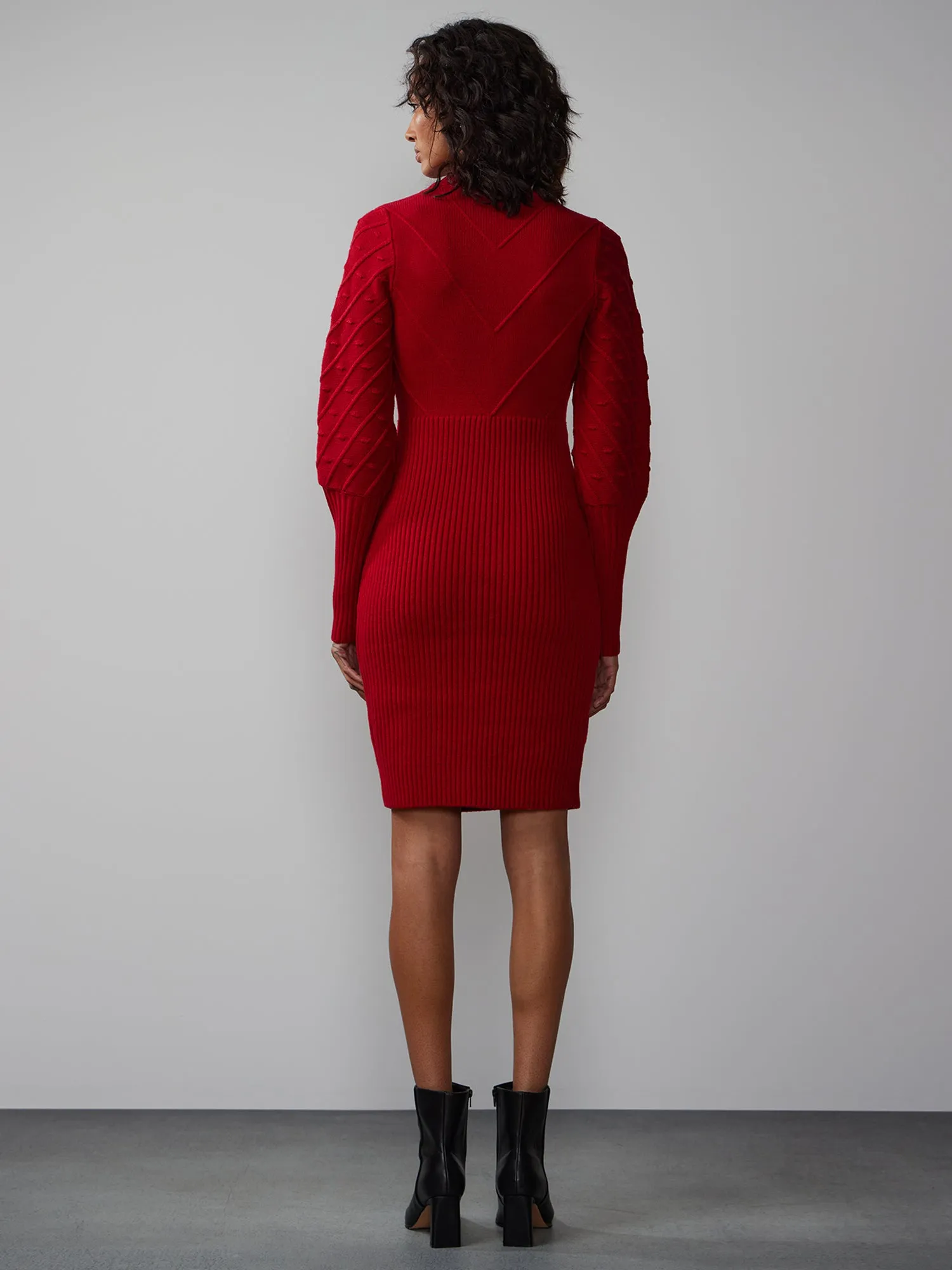 Puff Sleeve Bobble Knit Sweater Dress