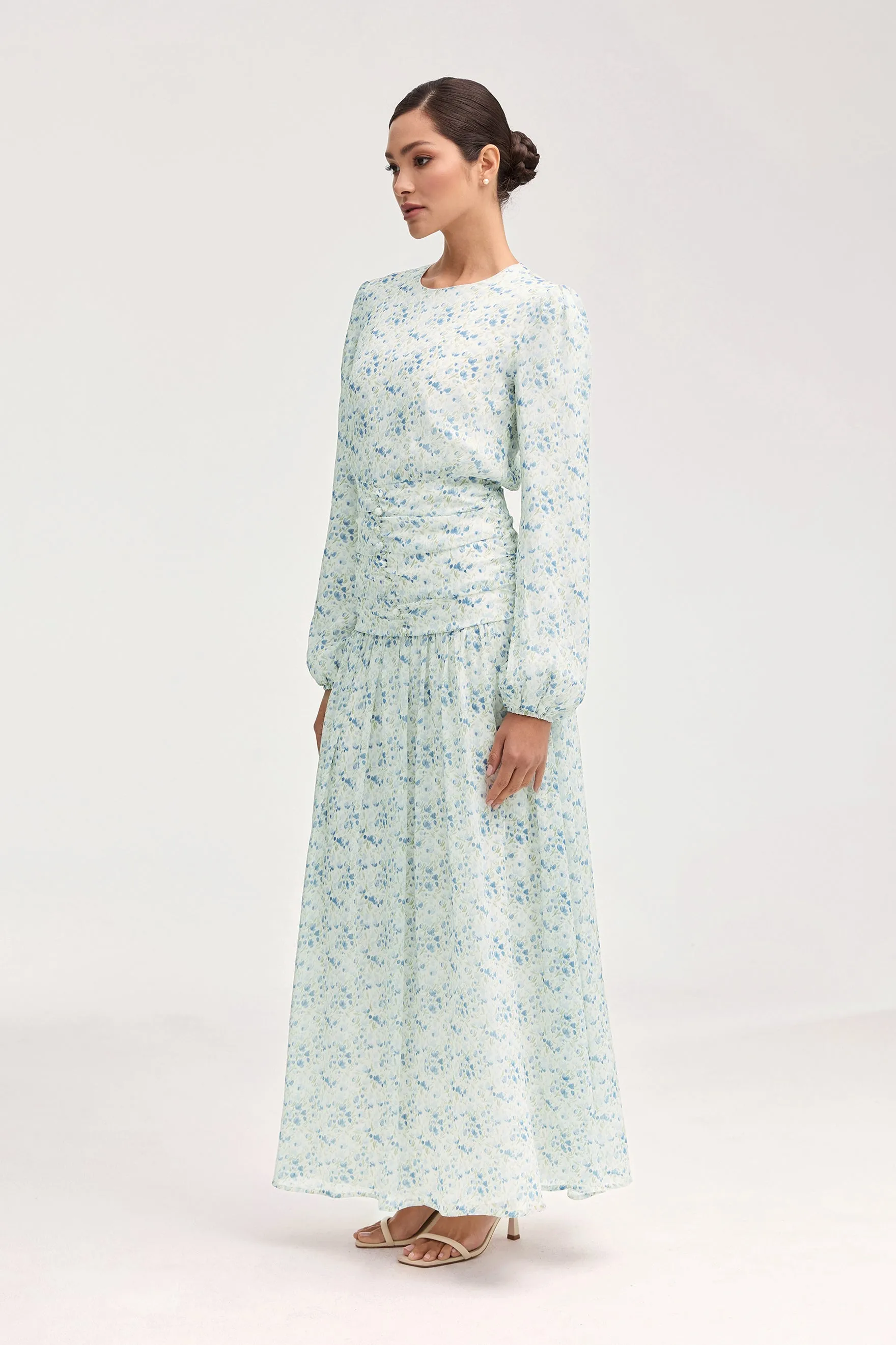 Randa Rouched Maxi Dress - Blue Floral