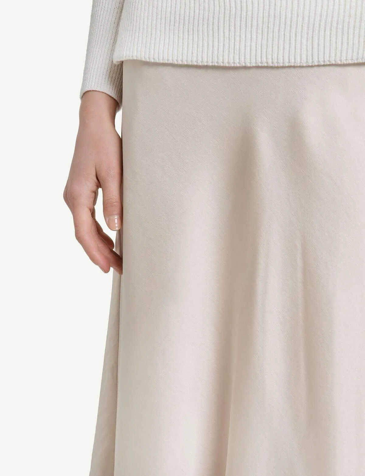 Rene Beige Satin Long Skirt-BESTSELLER