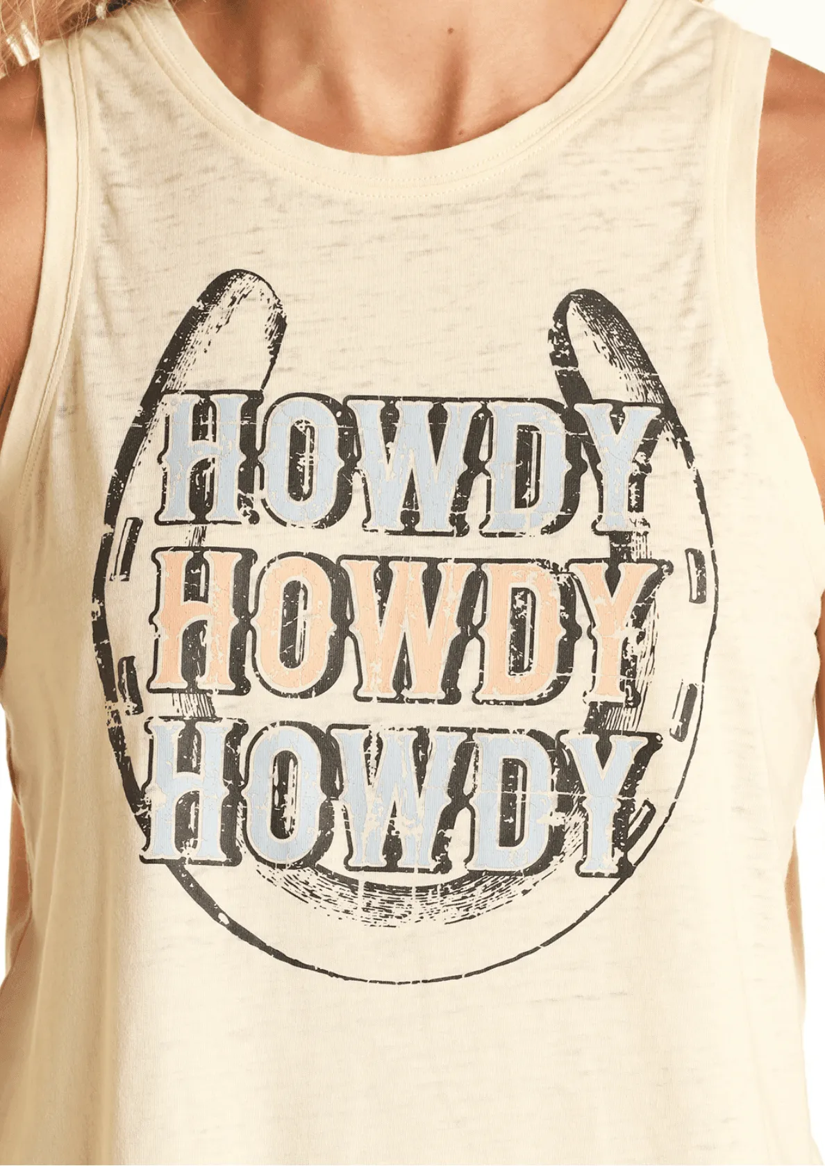 Rock & Roll Cowgirl Women's Natural Howdy Tank Top RRWT20R16H