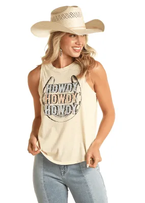 Rock & Roll Cowgirl Women's Natural Howdy Tank Top RRWT20R16H