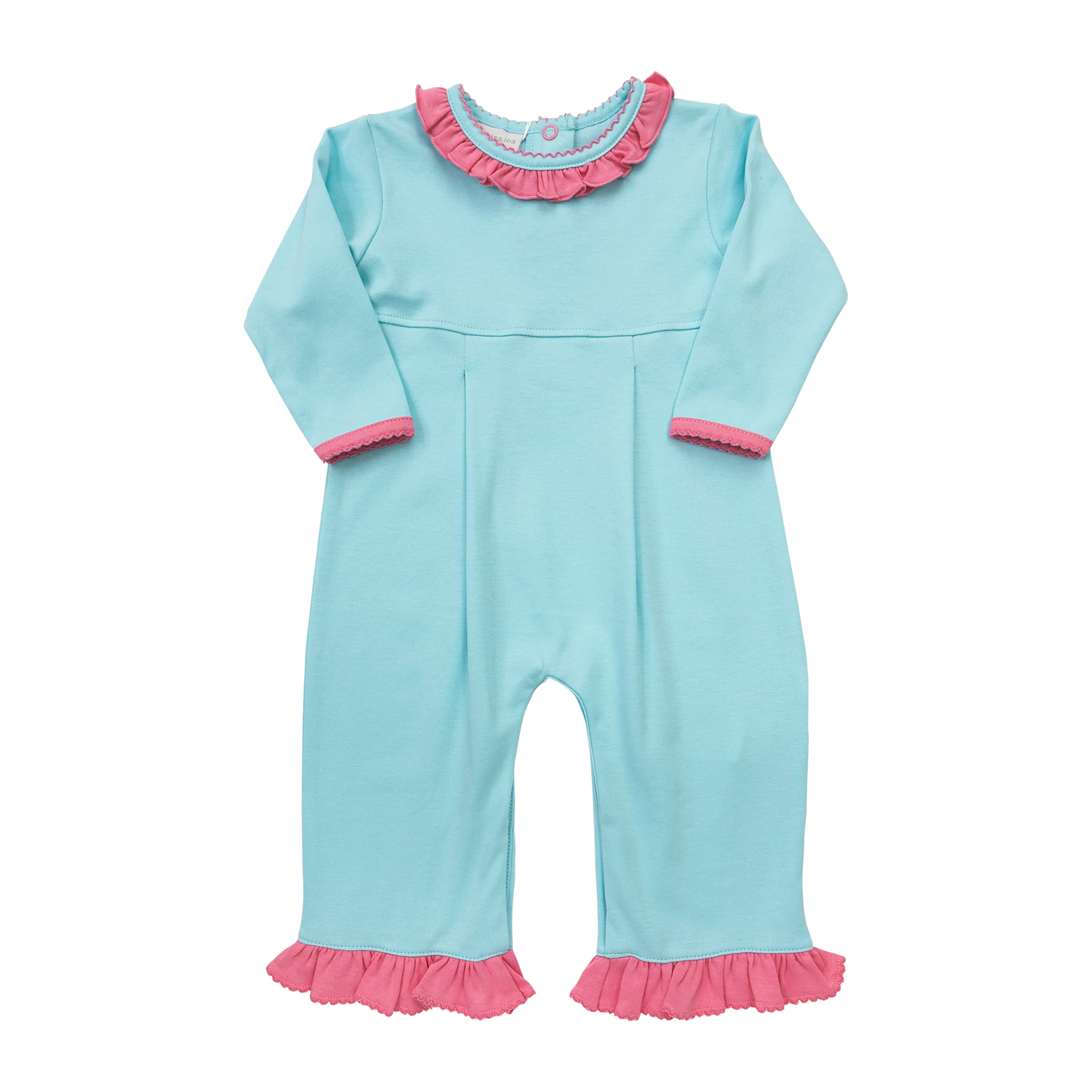 Ruffle Romper- Aqua/Pink