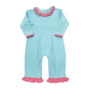 Ruffle Romper- Aqua/Pink