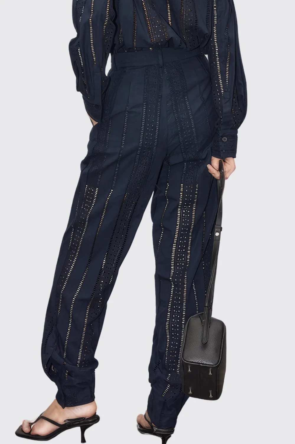 See-Through High Waisted Trousers - Navy Blue