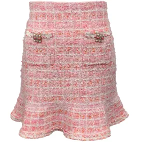 Self-Portrait Pink Boucle Check Knit Skirt