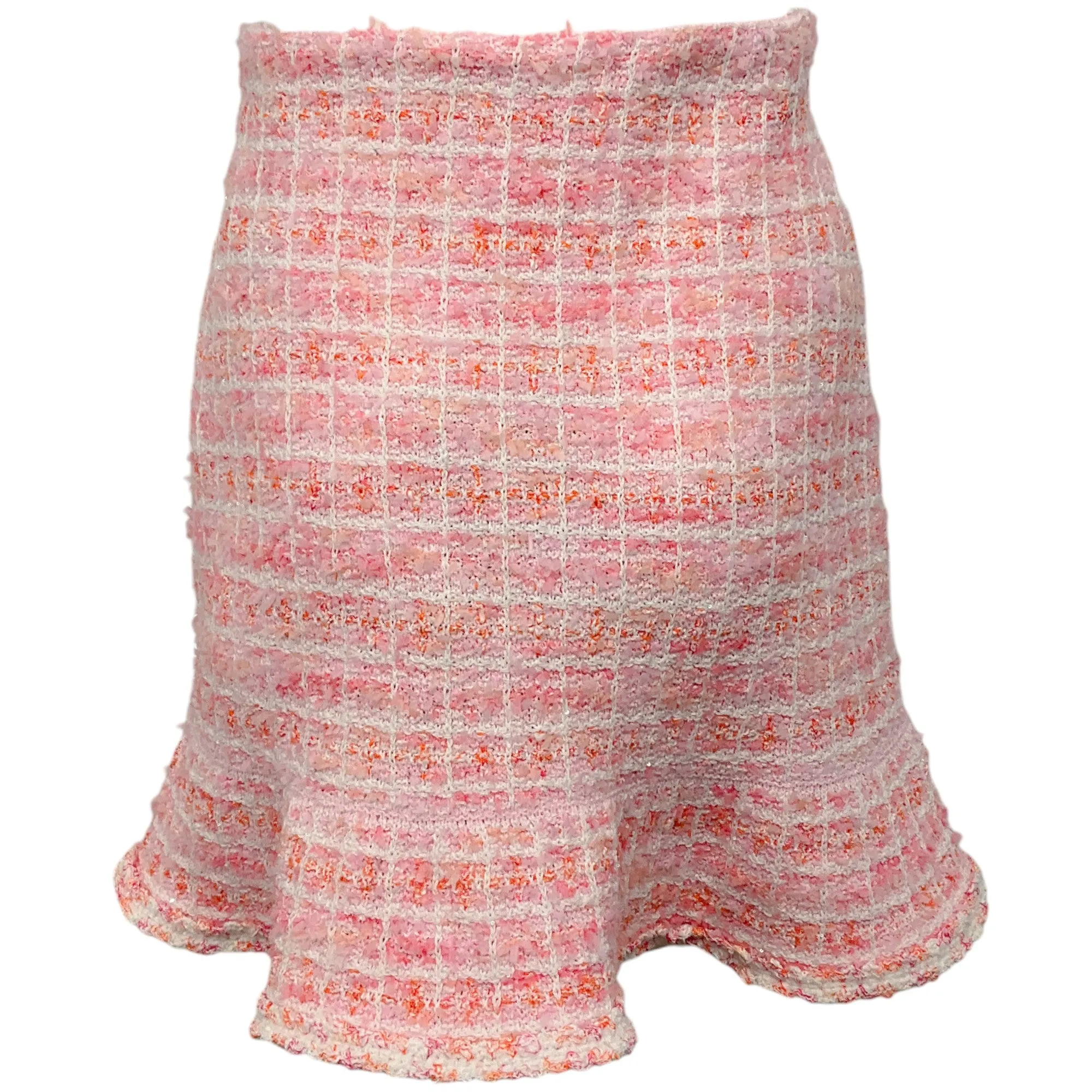 Self-Portrait Pink Boucle Check Knit Skirt