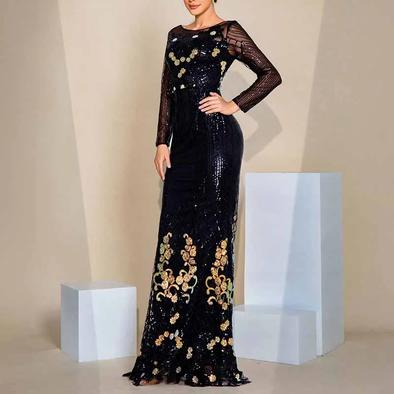 Sequin Prom Dress Black Mermaid Long Evening Dress Ball Gown Event Dress