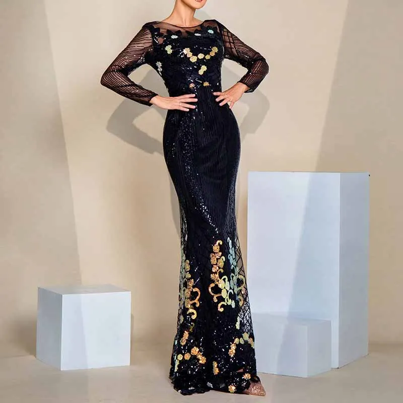 Sequin Prom Dress Black Mermaid Long Evening Dress Ball Gown Event Dress