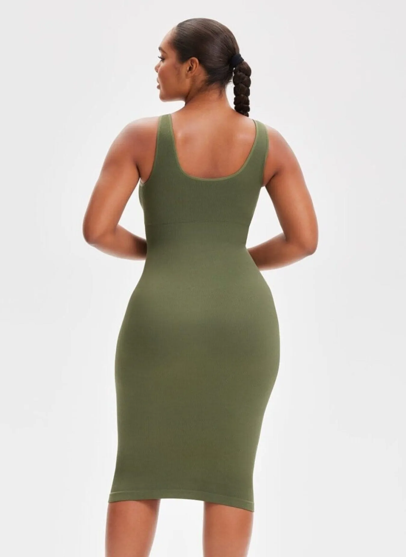 She Waisted Built-In Shape Wear V-Neck Tank Midi Dress