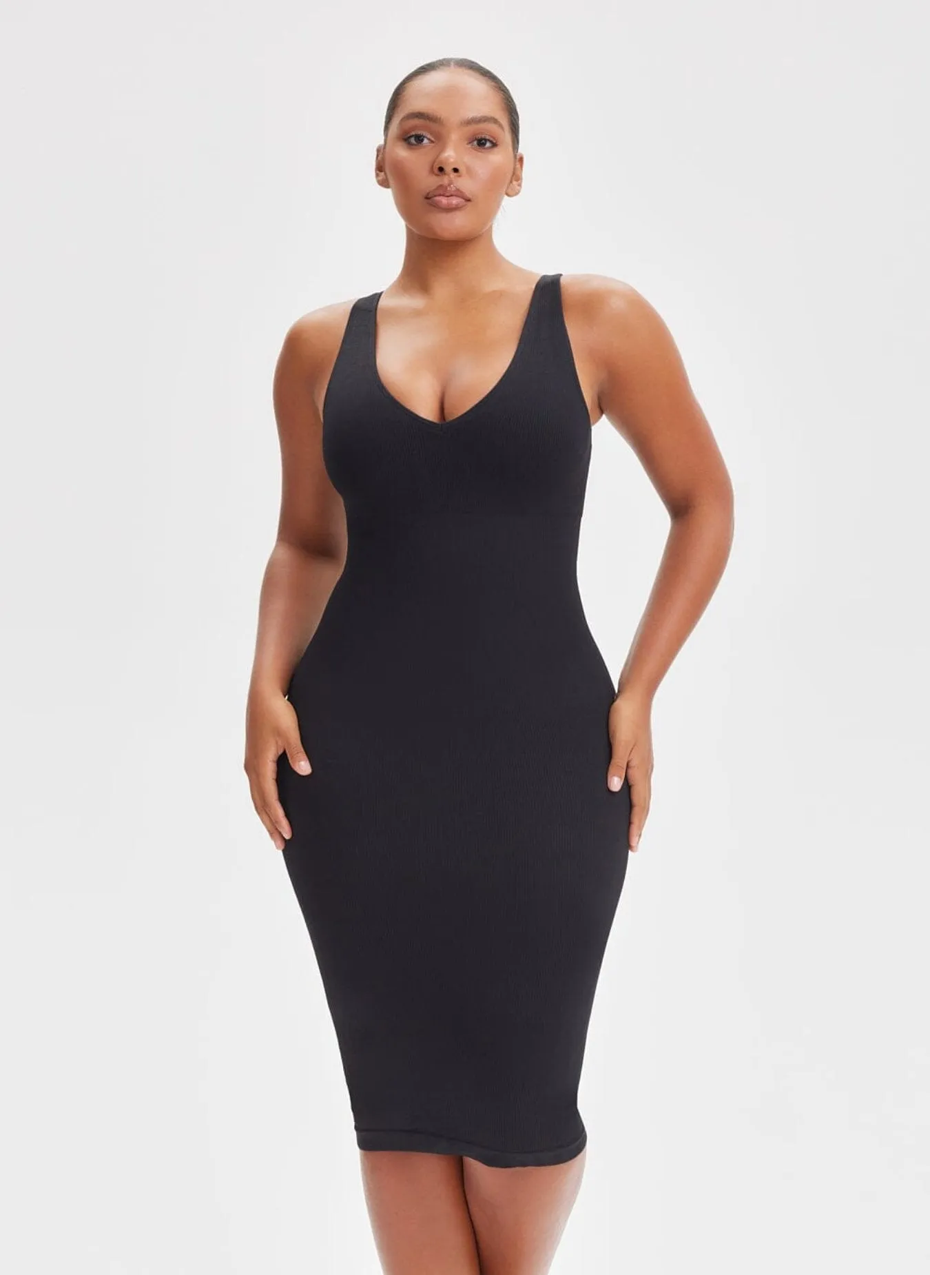 She Waisted Built-In Shape Wear V-Neck Tank Midi Dress