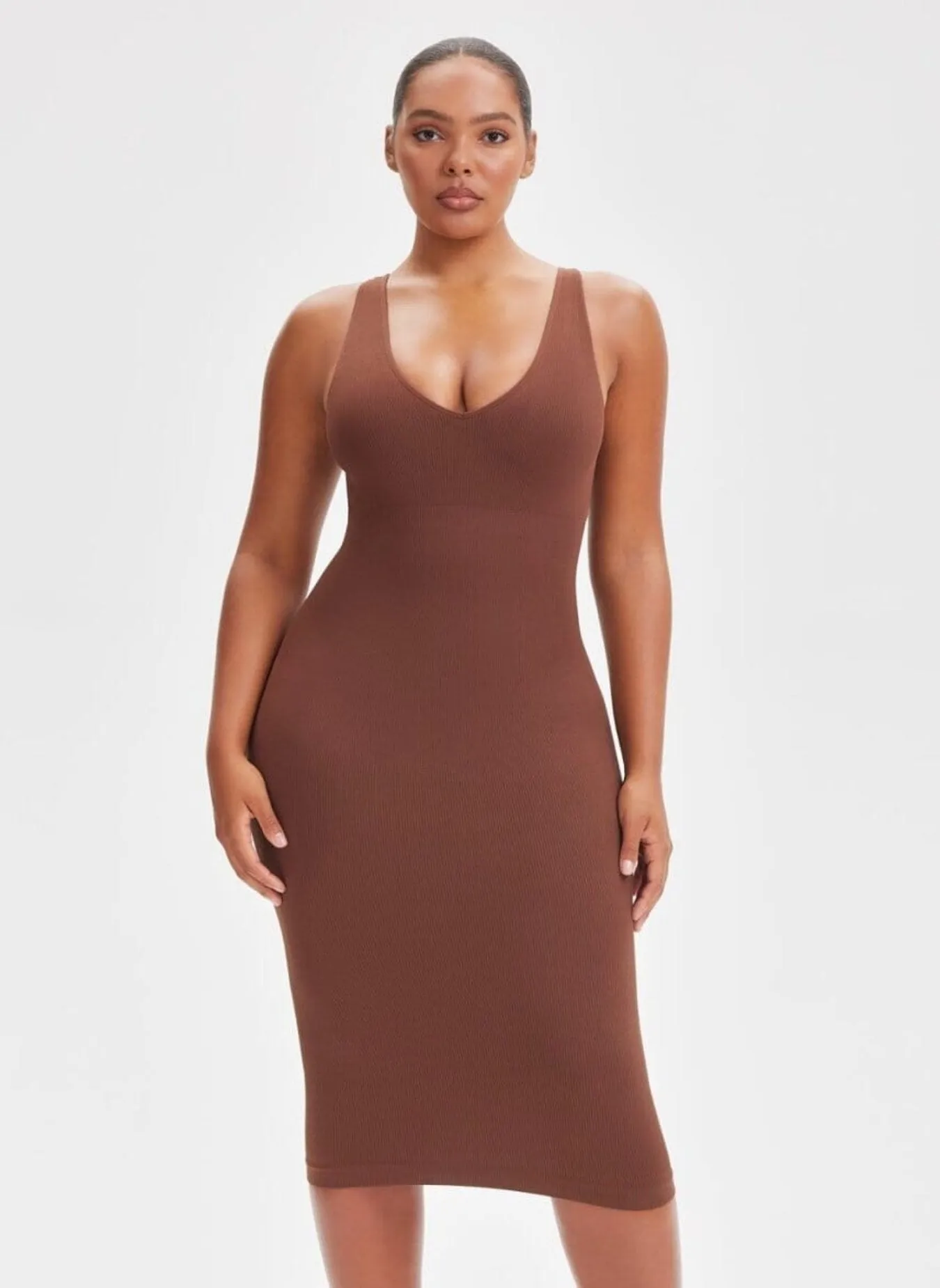 She Waisted Built-In Shape Wear V-Neck Tank Midi Dress