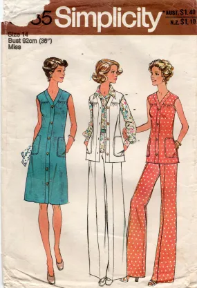 Simplicity 6985 Womens Gathered Shoulder Dress Tunic & Pants 1970s Vintage Sewing Pattern Size 14 Bust 36 inches