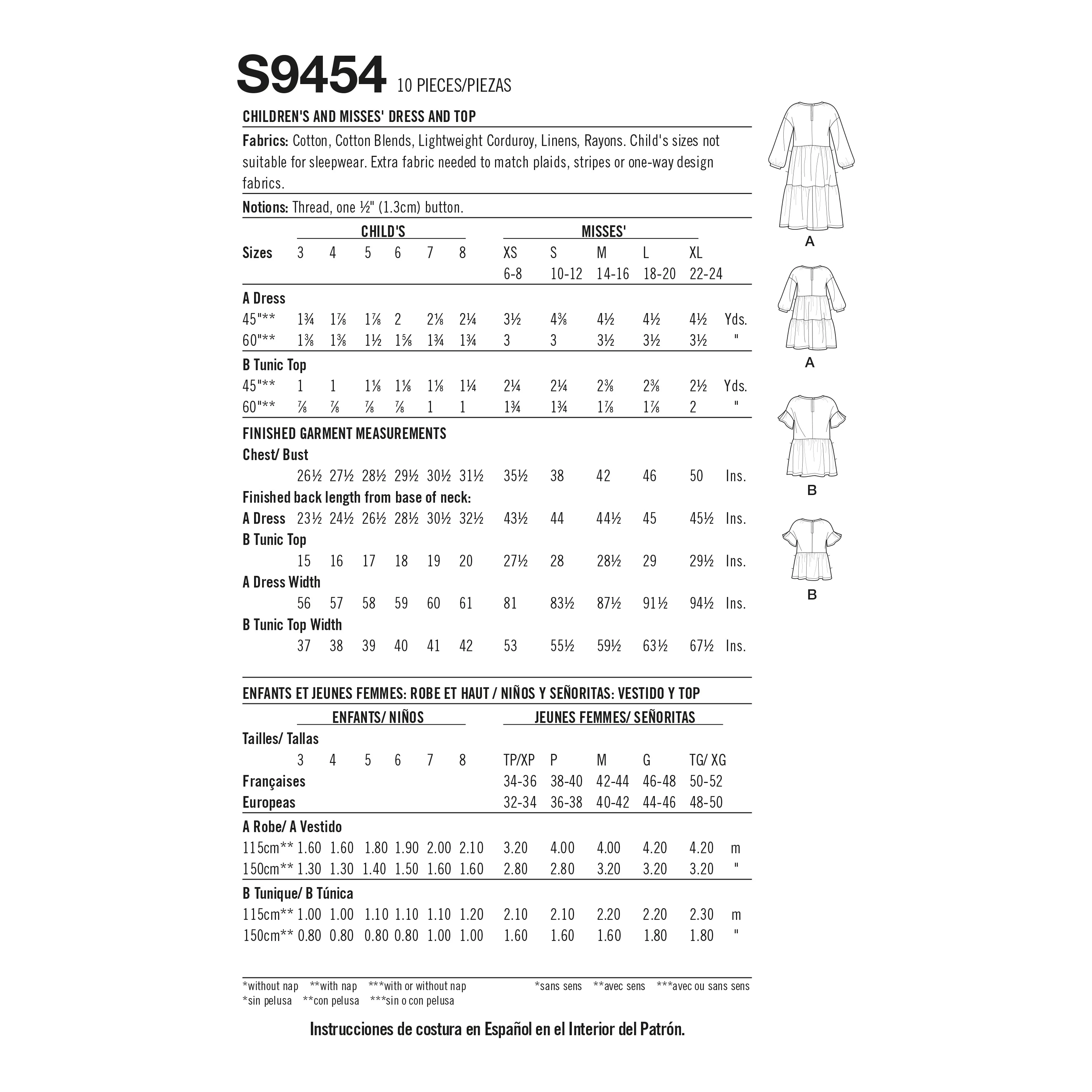 Simplicity Pattern 9454 Children's and Misses' Dress and Top