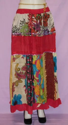 Skirt 3250 Red Multi-Color Printed Long Skirt Shieno Sarees