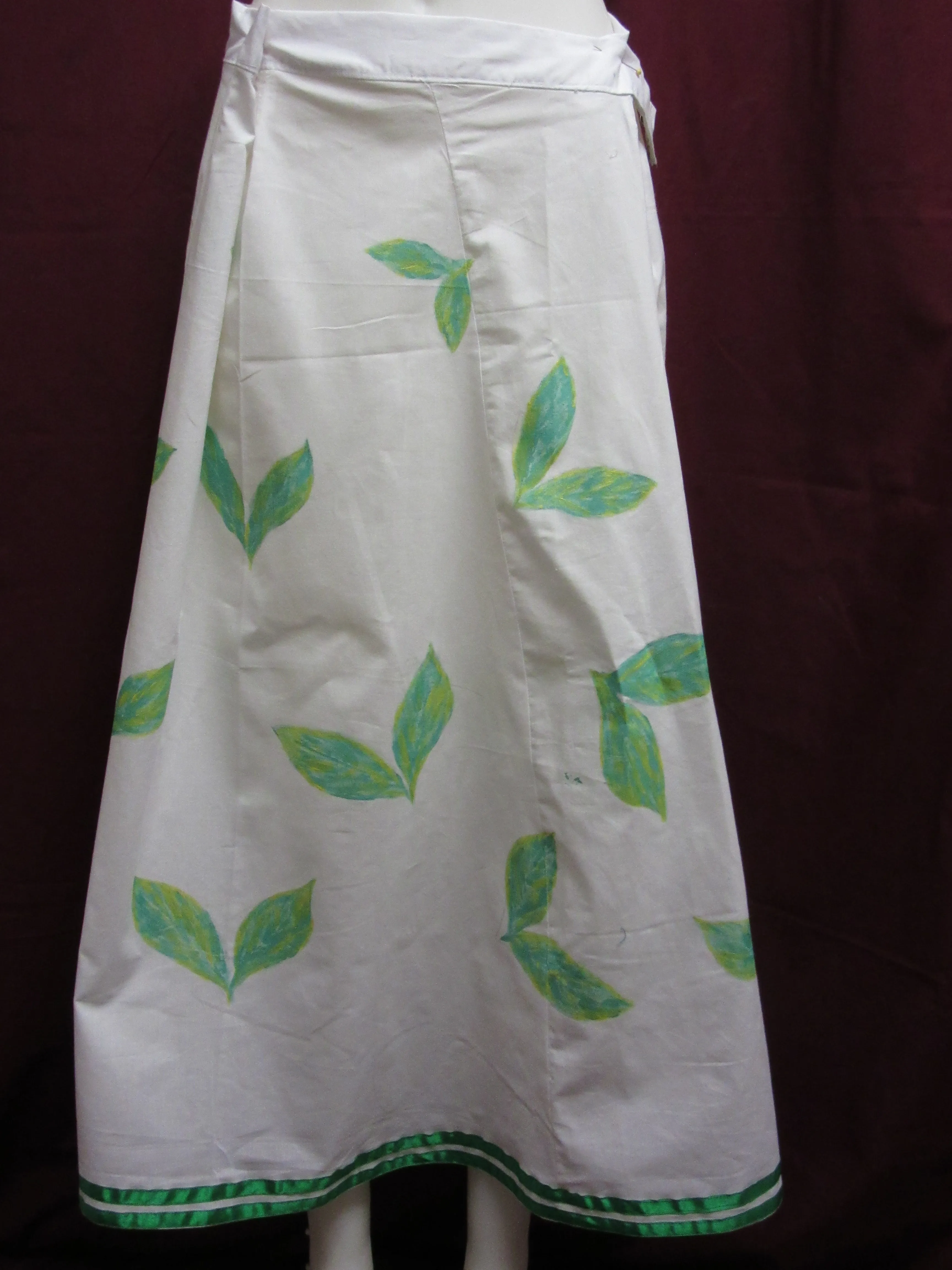 Skirt 6921410 White Cotton Green Printed Long Trendy Skirt