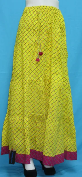 Skirt 7129 Yellow Cotton Printed Long Tyre Skirt Indian Chaniya