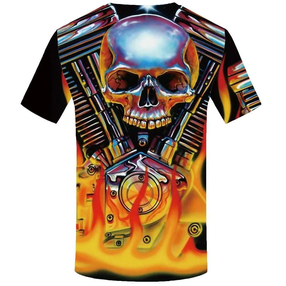 Skull T shirt Men Metal Tshirts Print Flame T-shirt 3d Motorcycle T shirts Funny Mechanical Tshirt Anime Mens Clothing Hip hop