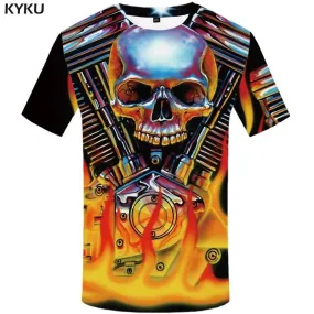 Skull T shirt Men Metal Tshirts Print Flame T-shirt 3d Motorcycle T shirts Funny Mechanical Tshirt Anime Mens Clothing Hip hop