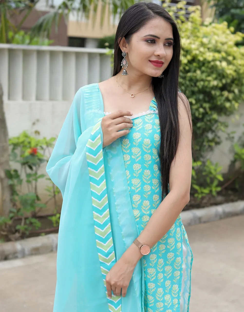 Sky Blue Cotton Fabric Kurta Set with Print Design