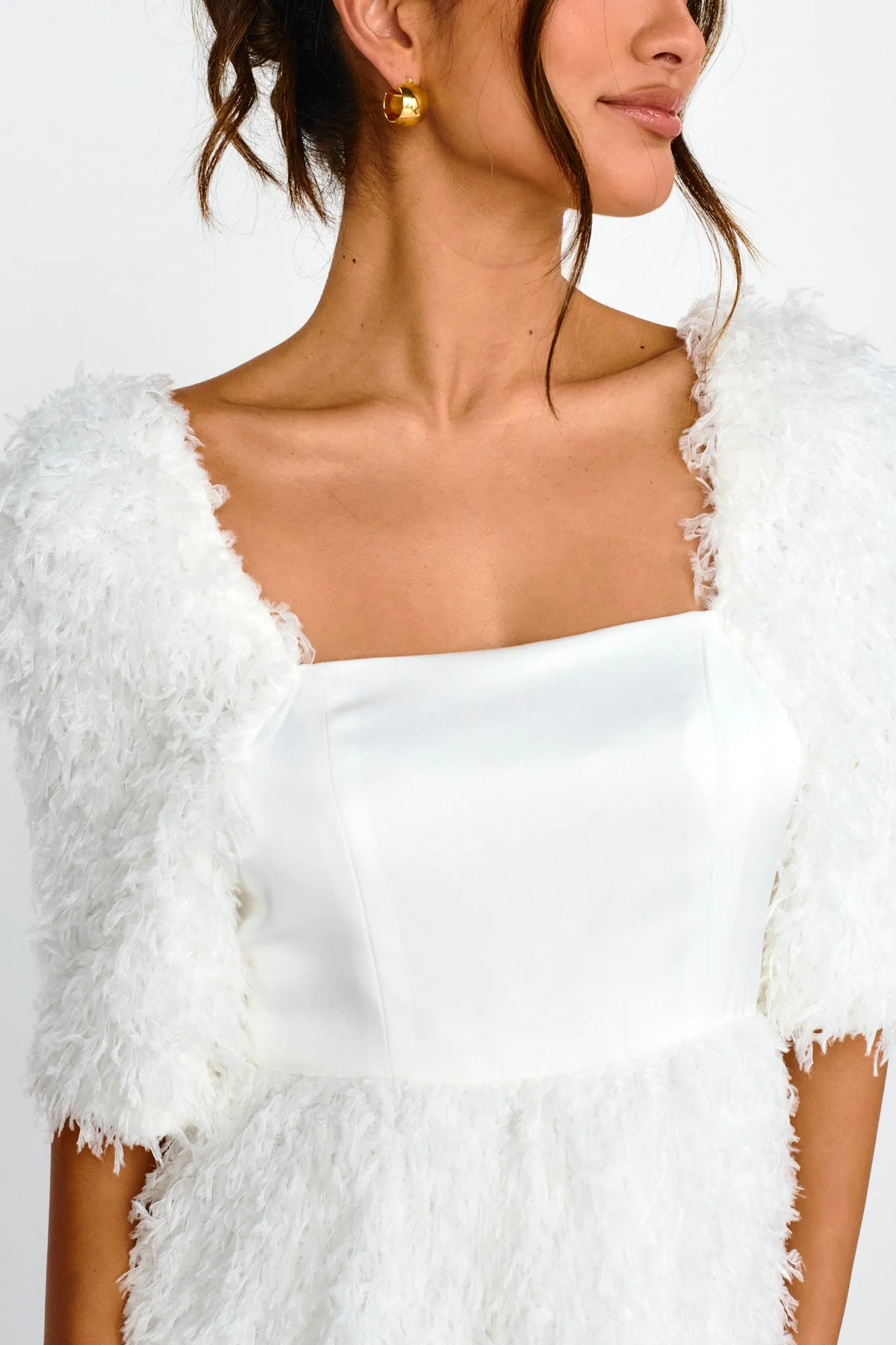 Snowflake Fuzzy Mini Dress Off White