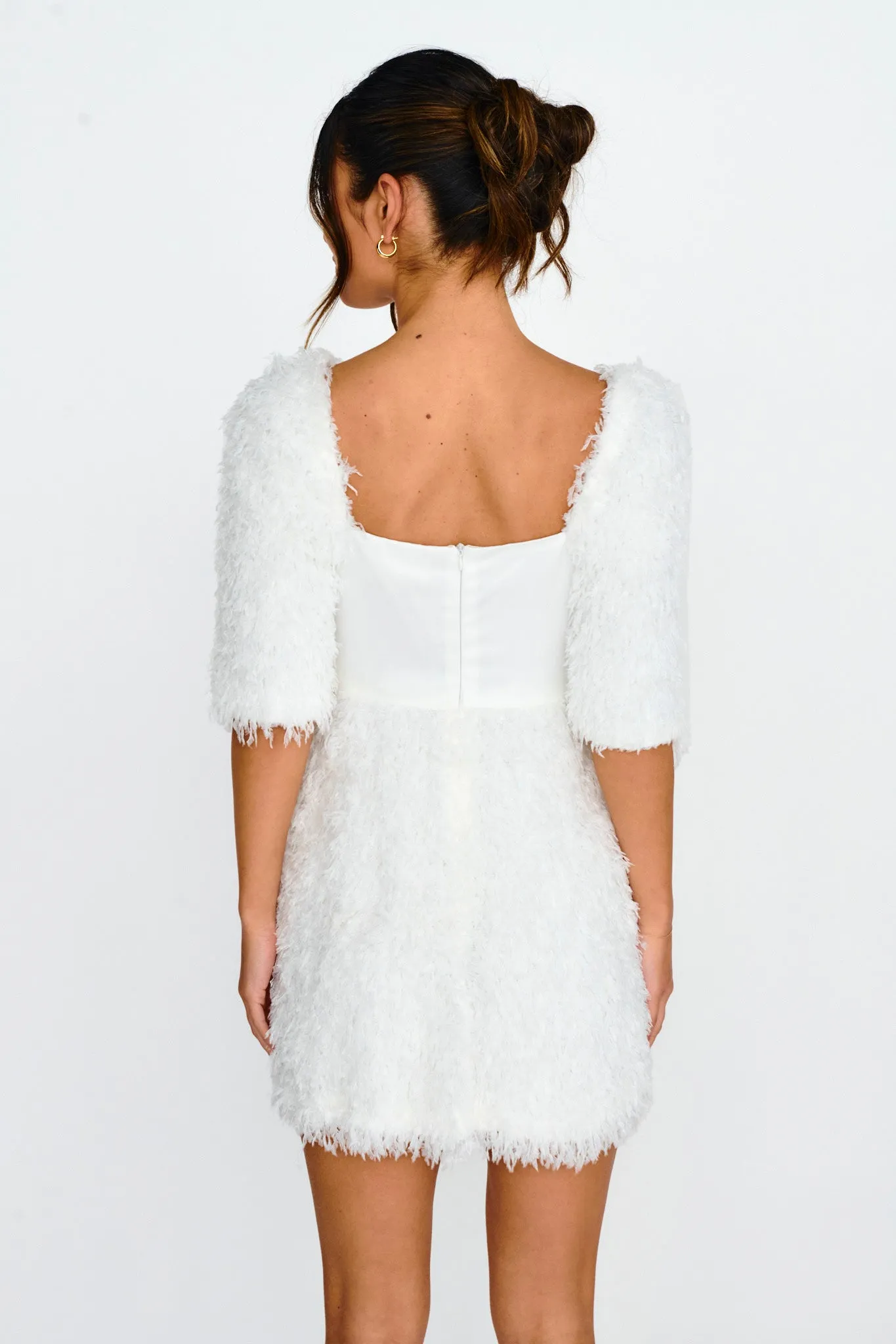 Snowflake Fuzzy Mini Dress Off White