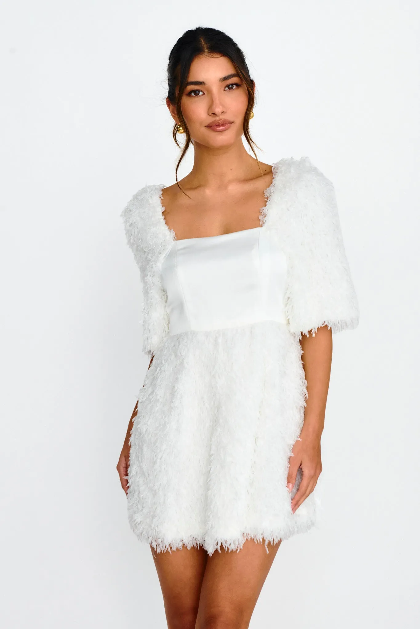 Snowflake Fuzzy Mini Dress Off White