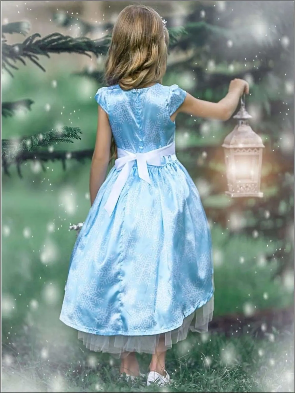 Snowflake Princess Cap Sleeve Hi-Lo  Holiday Dress