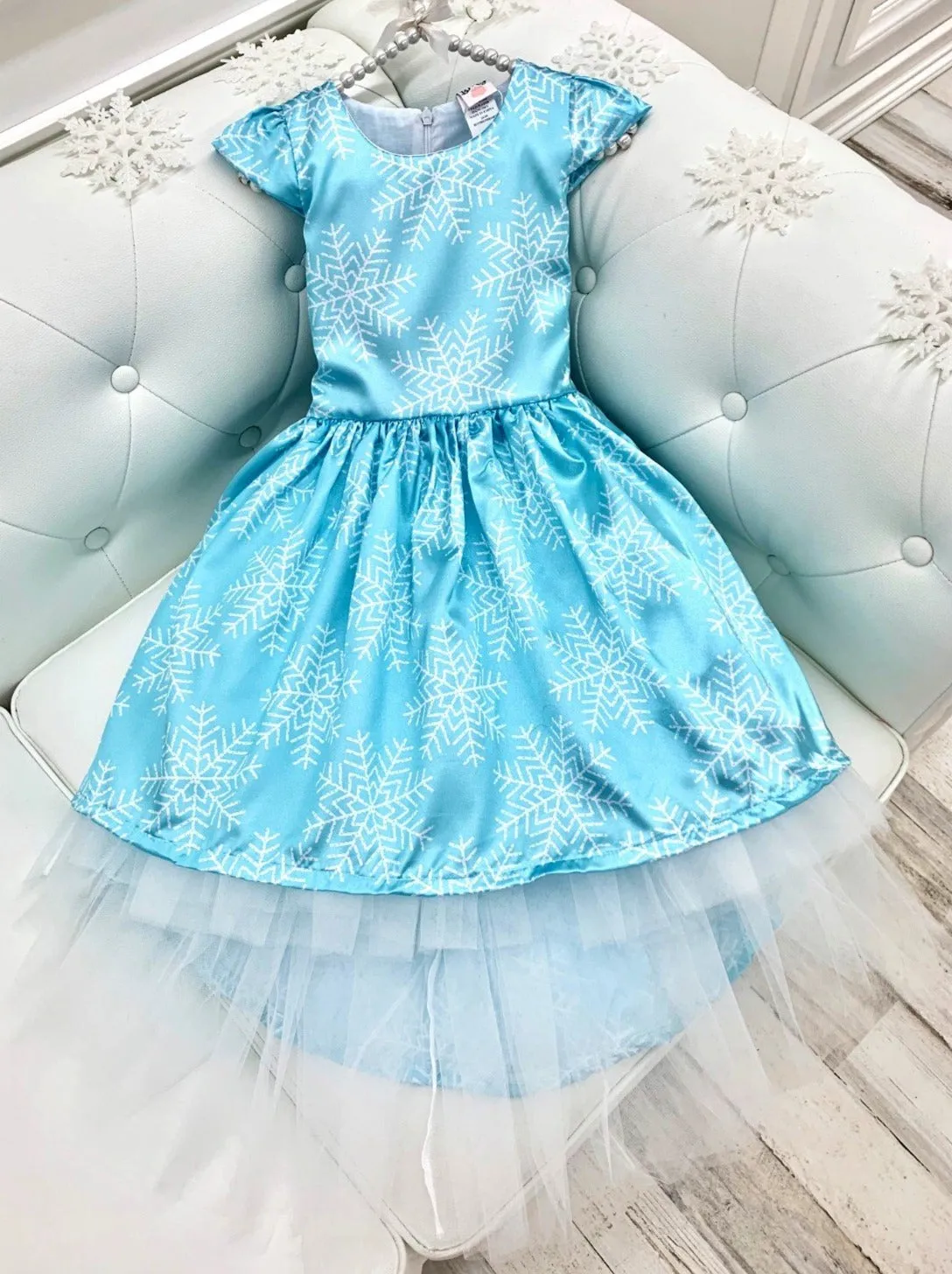 Snowflake Princess Cap Sleeve Hi-Lo  Holiday Dress