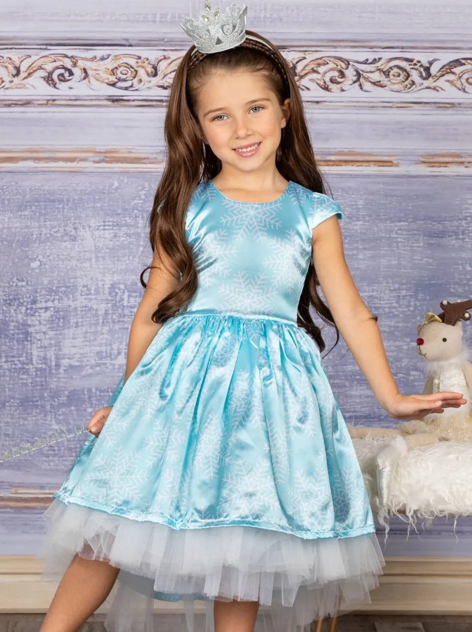 Snowflake Princess Cap Sleeve Hi-Lo  Holiday Dress