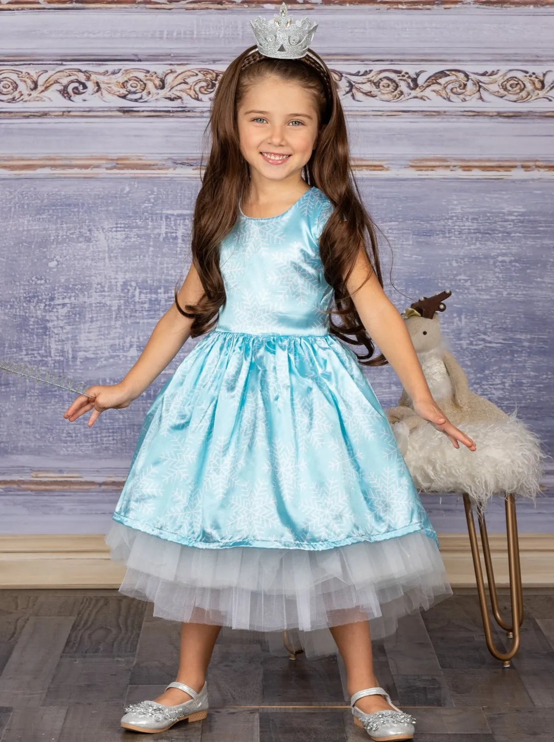 Snowflake Princess Cap Sleeve Hi-Lo  Holiday Dress