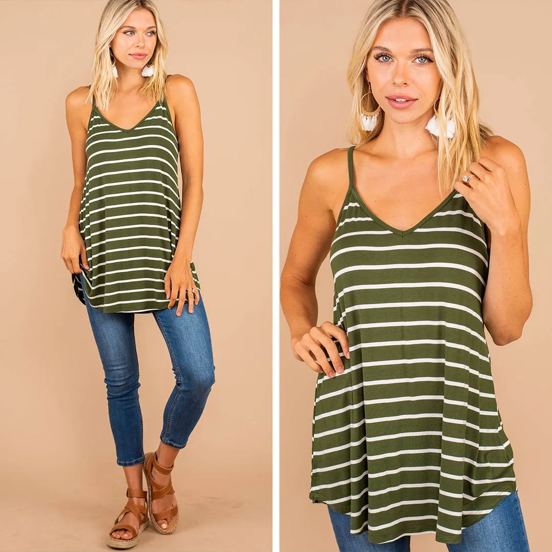 Somewhere Out There Army Green Striped Tank