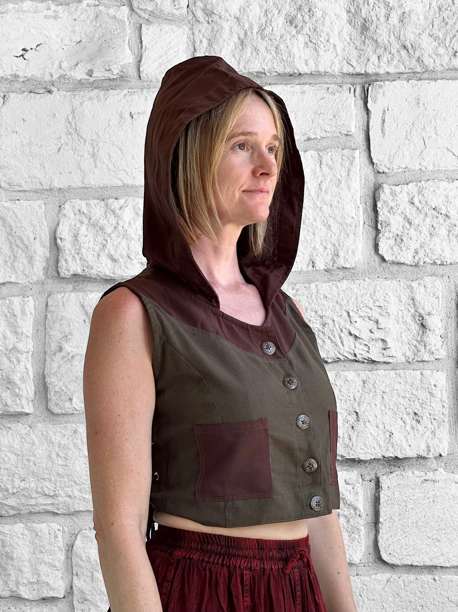 'Sprite Hooded Vest' - Fern Green/Brown