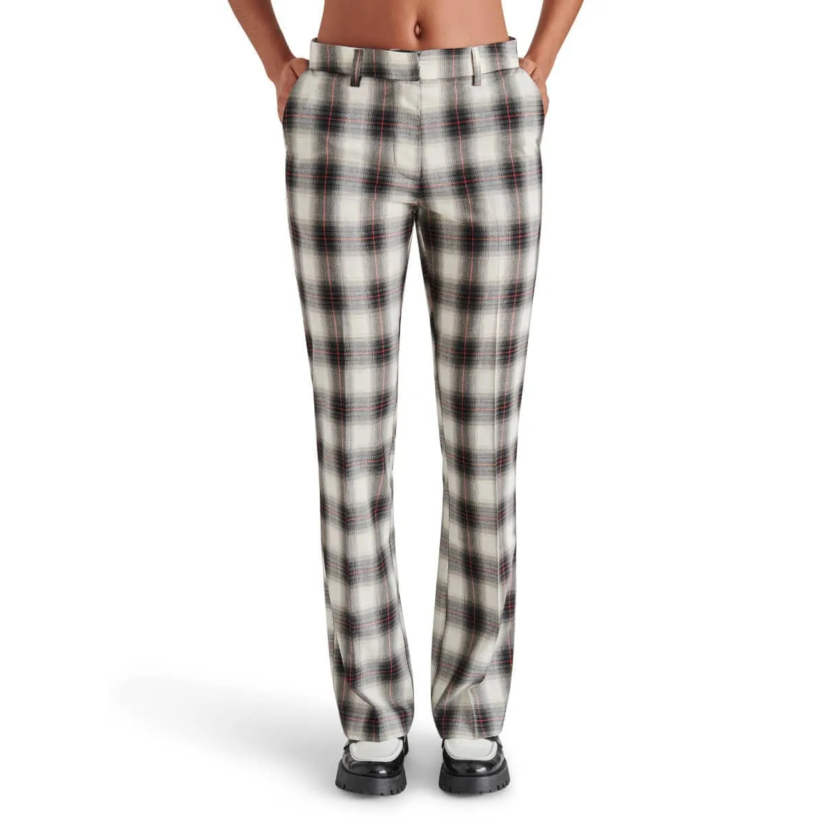 Steve Madden Waverly Plaid Print Mid Rise Kick Flare Trouser Pants